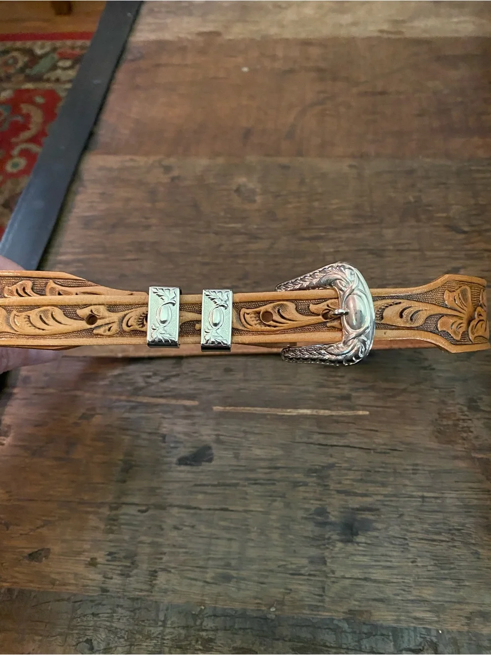 Vintage Leather Western Belt with Silver Buckle - 30 inch